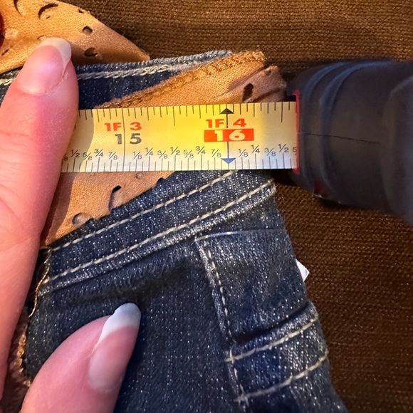 Lee Mid Rise Boot Cut Low Waist Wide Leg Blue Jeans Sz P12 Visible White Thread - Picture 11 of 12